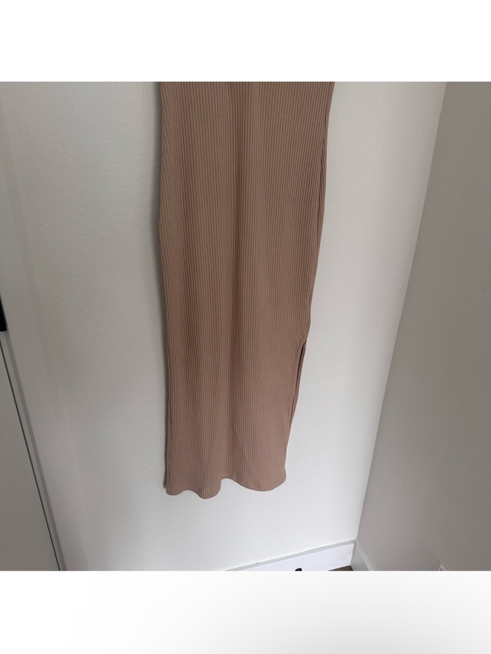 H&M Ribbed Collared Half Buttoned Midi Dress Side Slits Beige Tan Color Size S - Picture 4 of 10